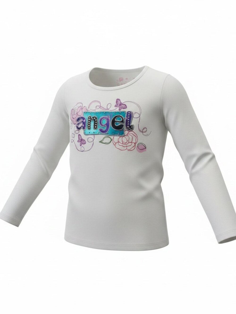 ARIZONA JEAN CO, Girl's White "Angel", Long-Sleeve Graphic Tee, Size 5 Medium
